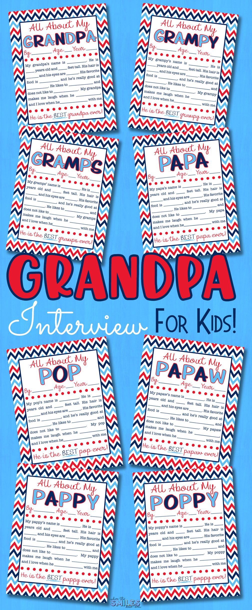 FREE ‘All About My Grandpa’ Printable Interview , EIGHT Versions,