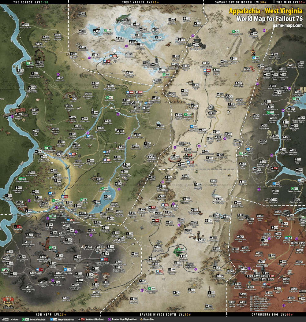Fallout 76 Map - All Locations, HD, Full Map