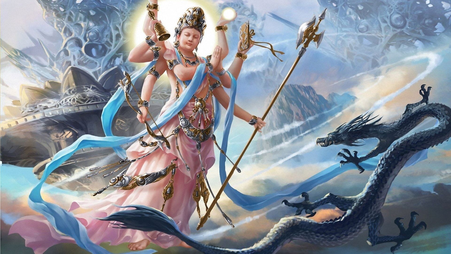 HD wallpaper: Fantasy, Gods, Vishnu, women, adult, nature, water, clothing