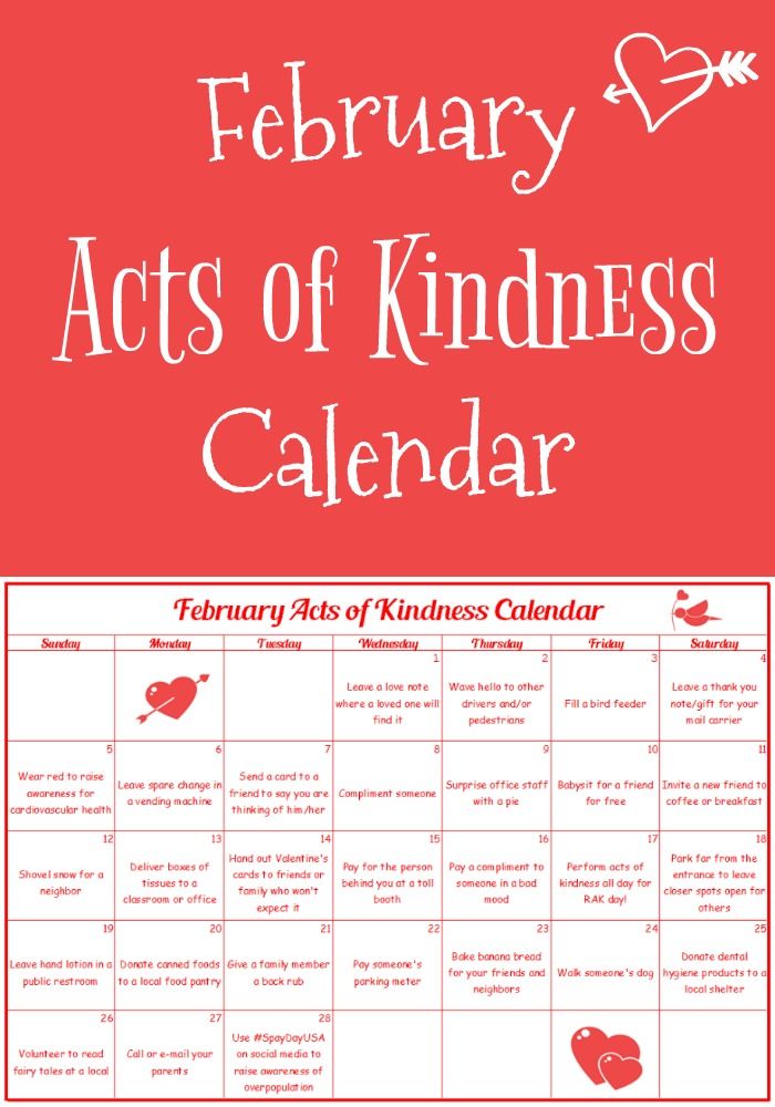 February Acts Of Kindness Calendar Images