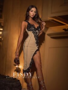 Fisdy , Simran Asymmetric Lace Midi Dress , S Images