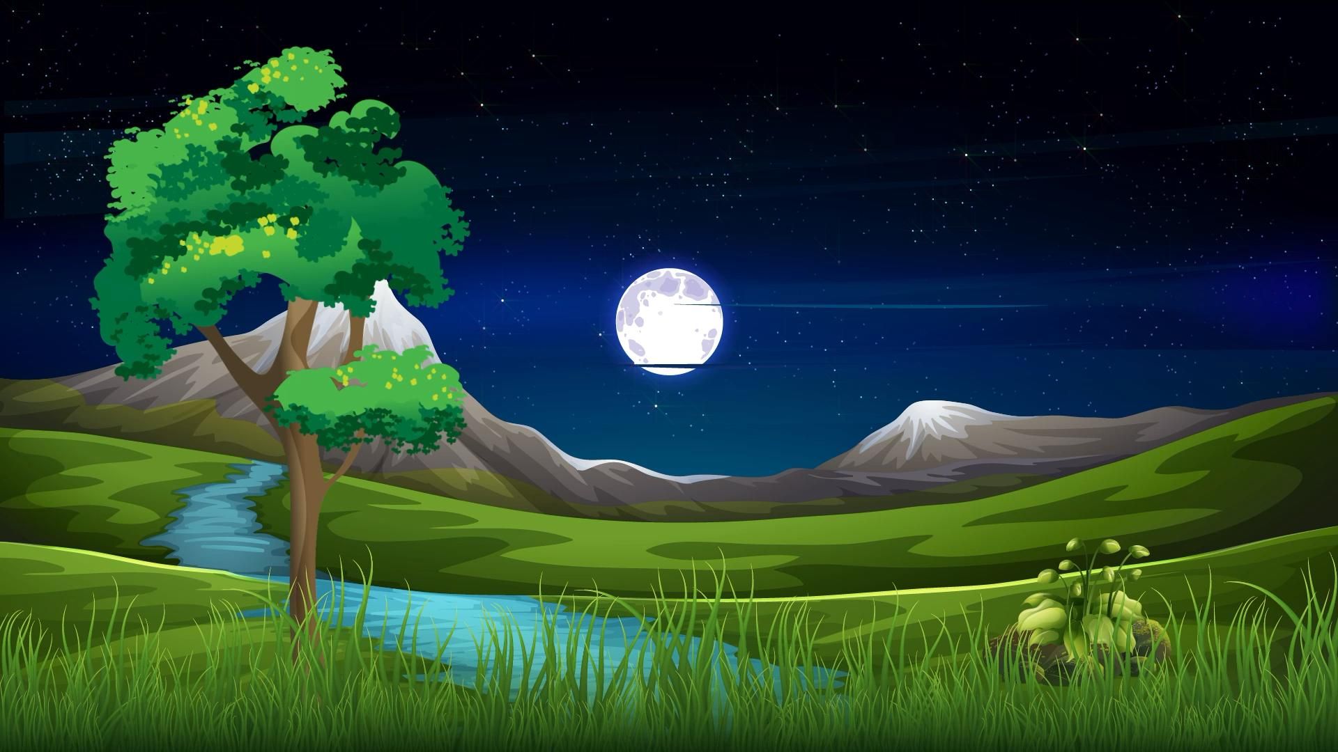 Free Motion Graphic Virtual Background  Night Sky Nature Landscape Cartoon VJ L