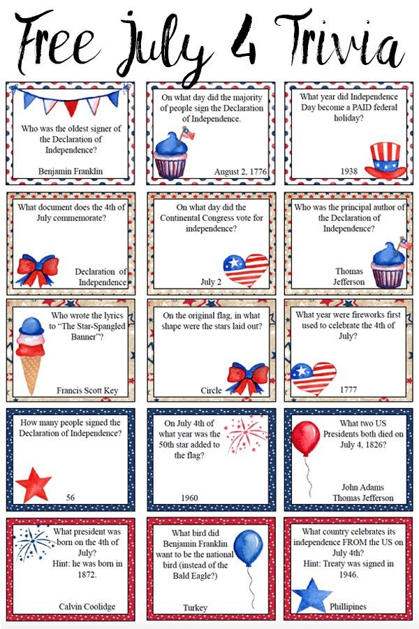 Free Printable 4Th Of July Trivia Images