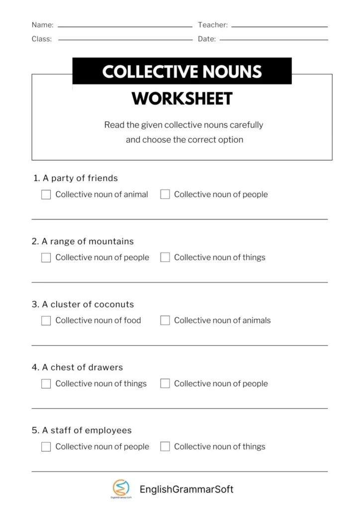 Free Printable Collective Nouns Worksheet With Answers - Englishgrammarsoft