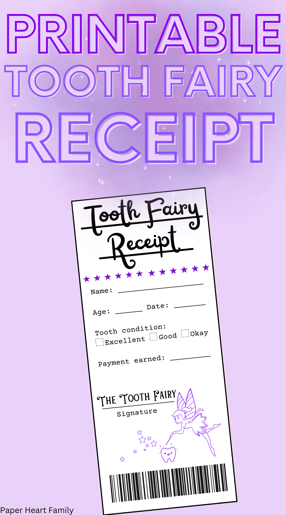 Free Printable Tooth Fairy Receipt (For Boy Or Girl,) Images