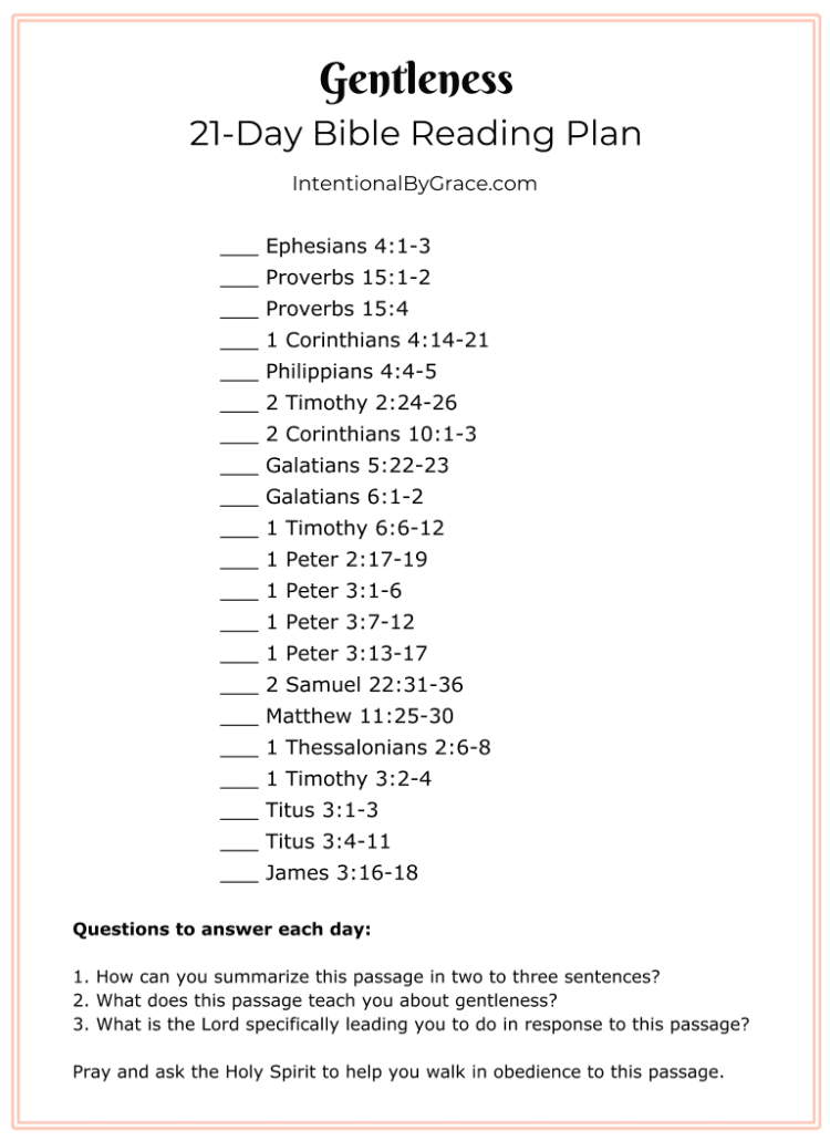 Free Topical Bible Reading Plan On Gentleness - Intentional By Grace