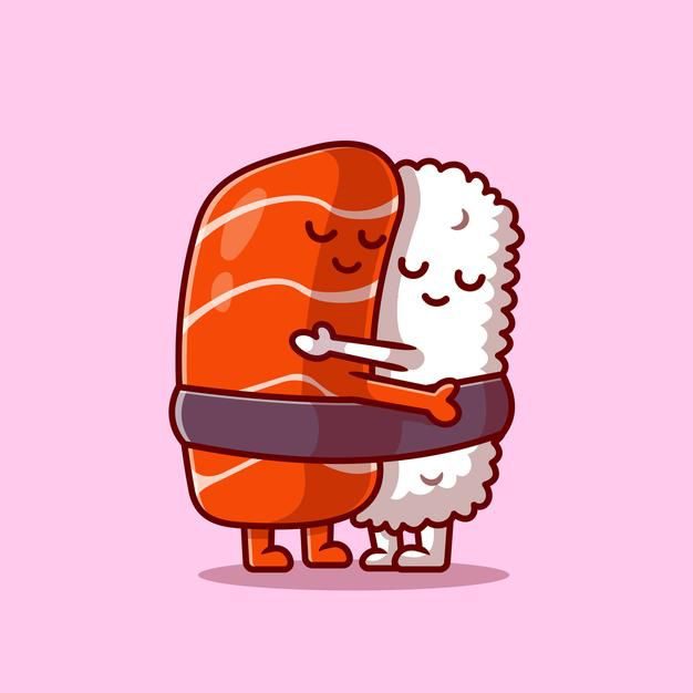 Free Vector | Cute Sushi Salmon Couple Hug Cartoon Icon Illustration.