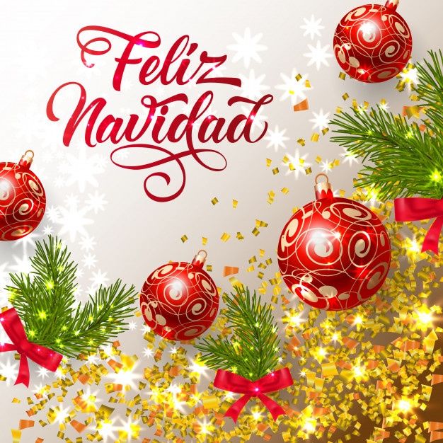 Free Vector | Feliz Navidad Lettering With Shining Confetti And Bright Baubles