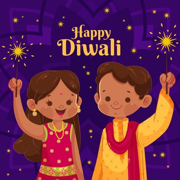 Free Vector Flat Happy Diwali Cartoon Kids Images