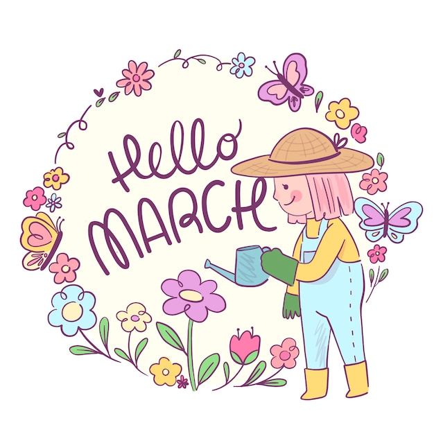 Free Vector | Hand drawn hello march banner and background