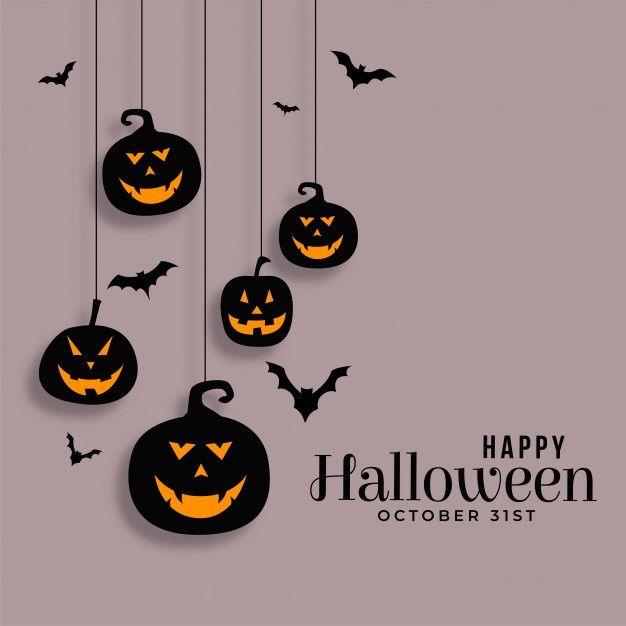 Free Vector Happy Halloween Hanging Pumpkins And Bats Illustration