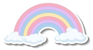 Free Vector | Isolated pastel rainbow with clouds cartoon sticker HD Wallpaper