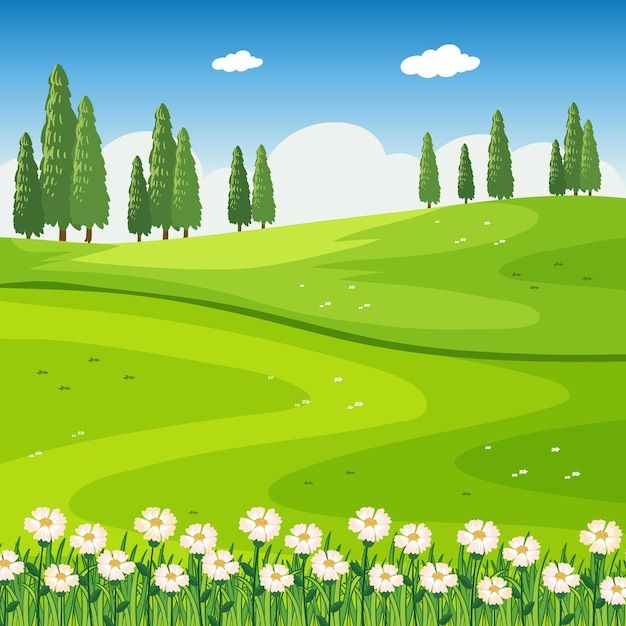 Free Vector | Park Outdoor Scene With Flower Field And Blank Meadow