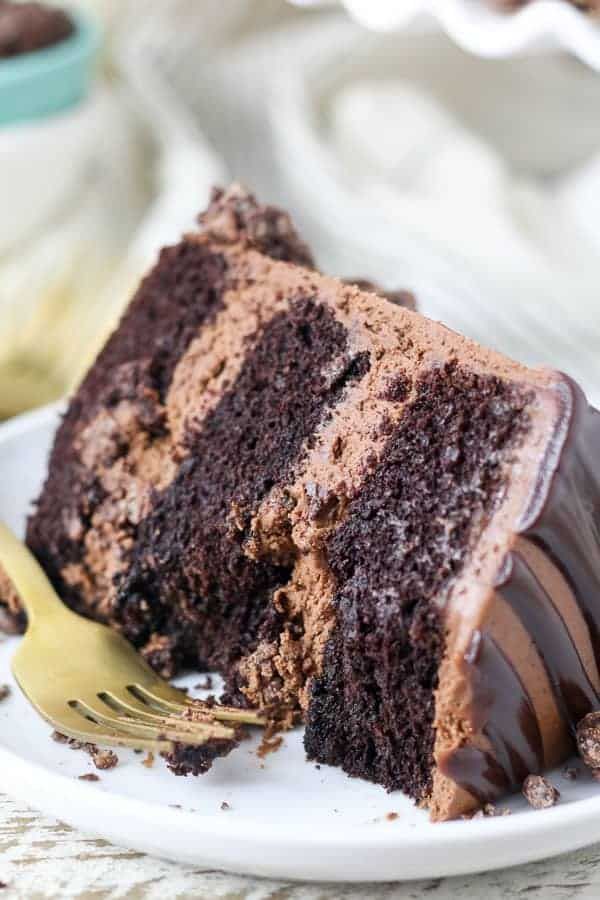 French Silk Chocolate Cake - Fudgy Cake with Silky Chocolate Frosting!