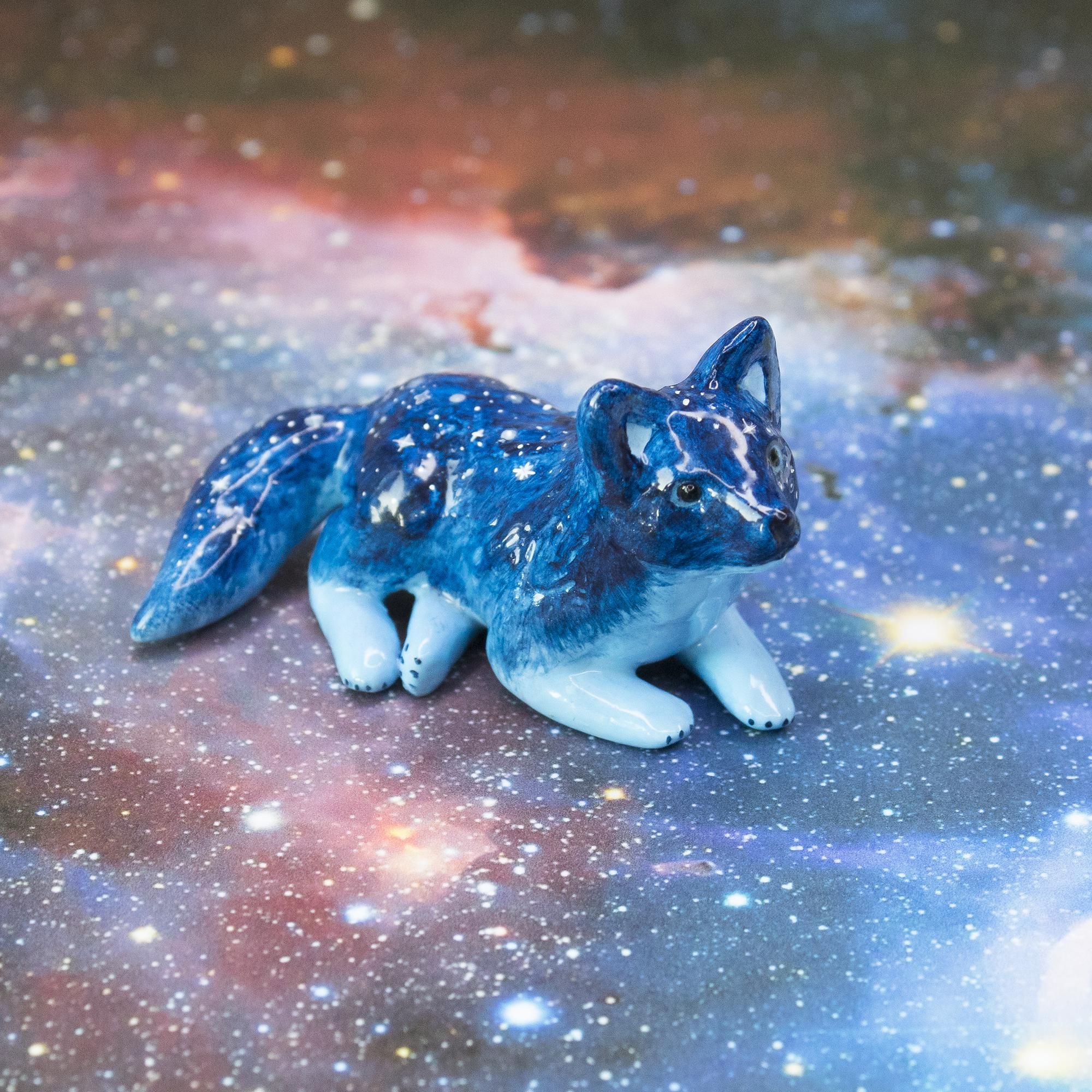 Galaxy wolf 4cm high, VallaVica, polymer clay and acrylic paints,