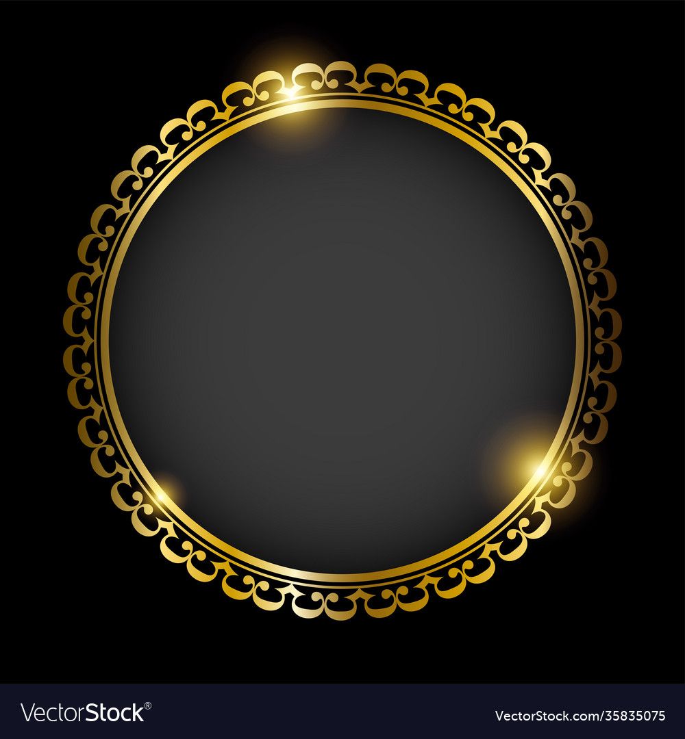 Golden round frame isolated on black background vector on VectorStock