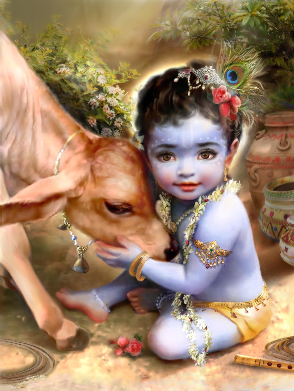 Govinda who pleases cows, senses and Mother Earth HD Wallpaper