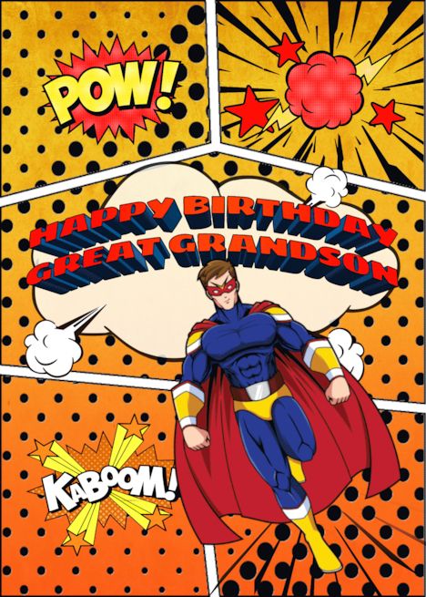 Great Grandson Happy Birthday Superhero Comic Strip Scene card