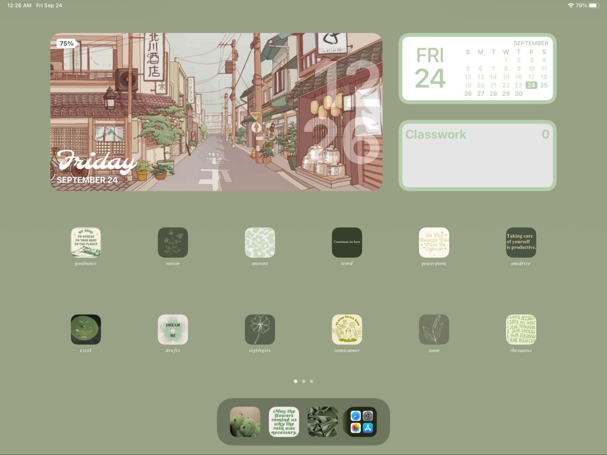 Green aesthetic ipad os 15 widget widgets home screen layout soft
