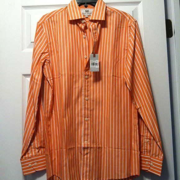 Hickey Freeman Mens New Orange 100Cotton Long Sleeve Casual Shirt