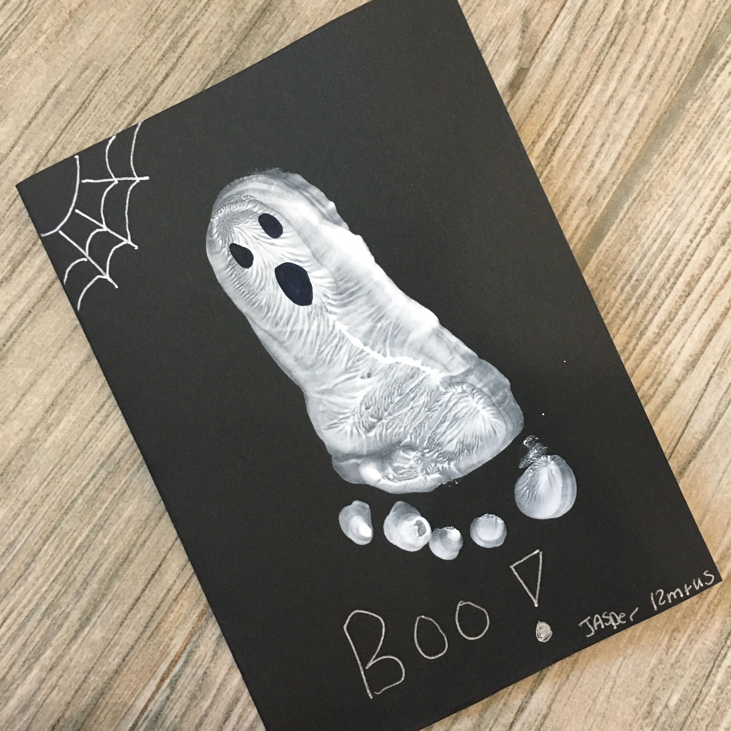 Halloween ghost baby footprint card