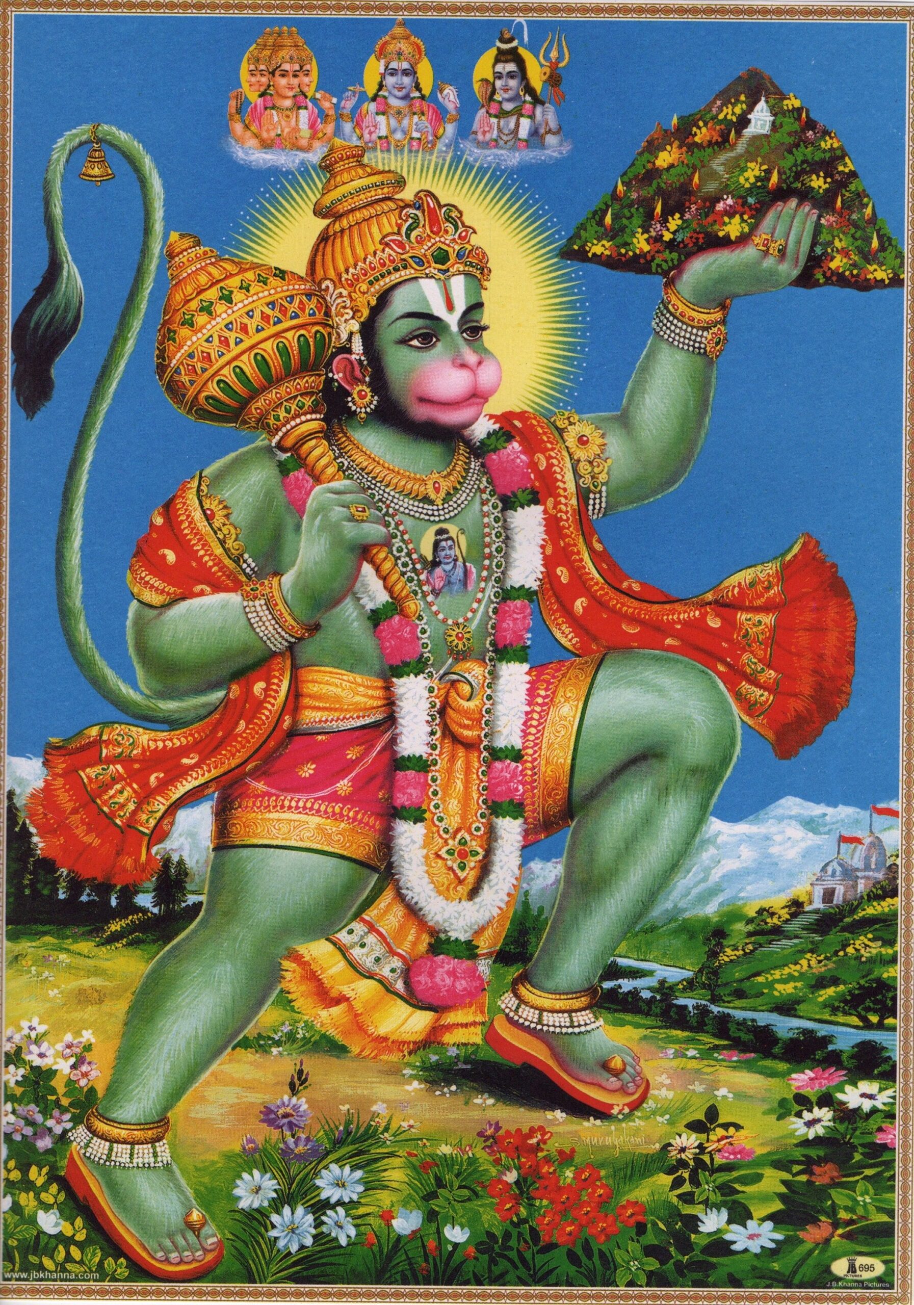 Hanuman ... Vintage-style Indian Hindu devotional poster print