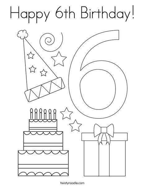Happy 6th Birthday Coloring Page