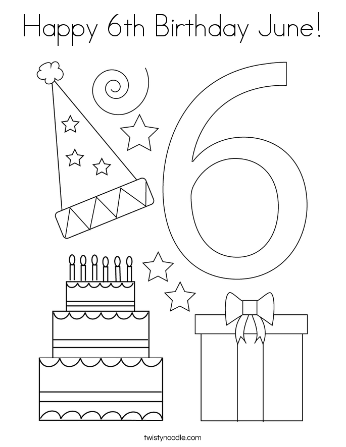 Happy 6Th Birthday June Coloring Page