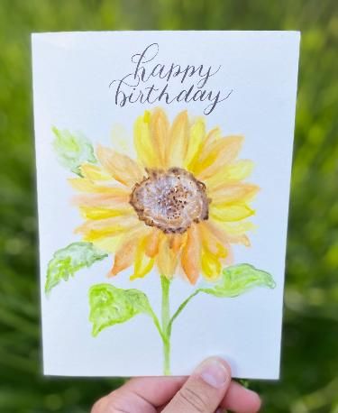 Happy Birthday Sunflower Calligraphy Card