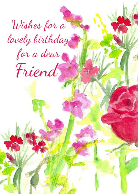Happy Birthday Dear Friend Roses Garden Flowers Watercolor card