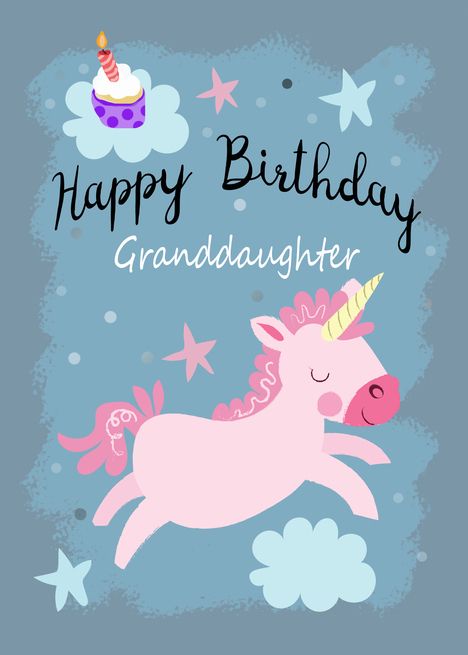 Happy Birthday Granddaughter Magical Unicorn And Cupcake Card