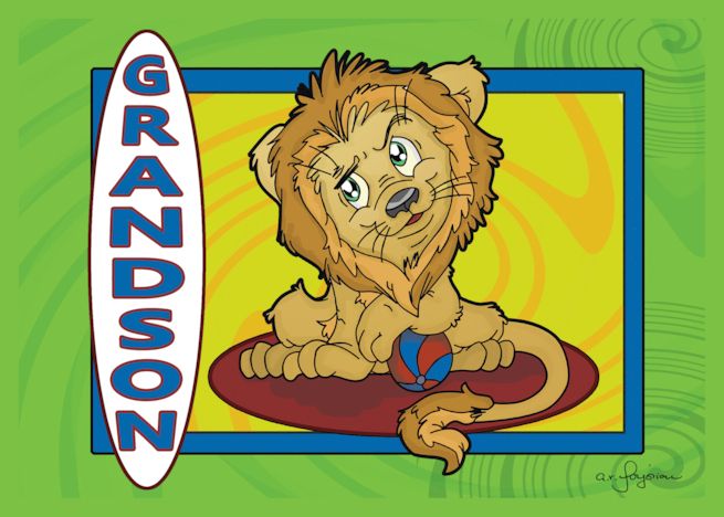 Happy Birthday Grandson with Circus Lion Cartoon card