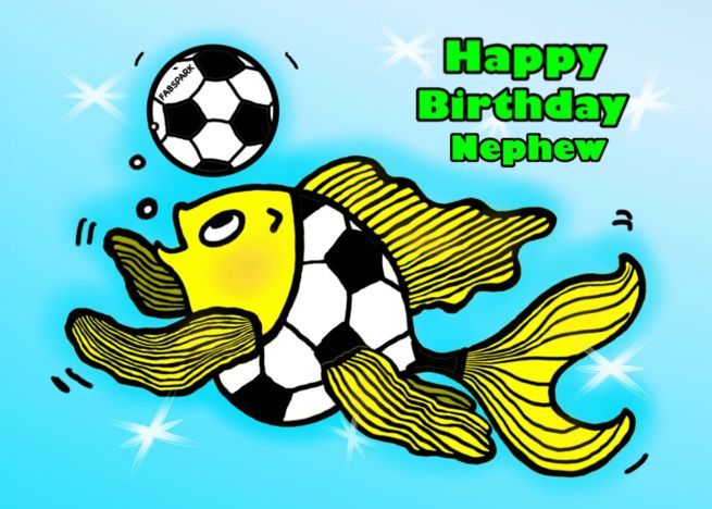 Happy Birthday Nephew Soccer Football Fish funny cartoon card