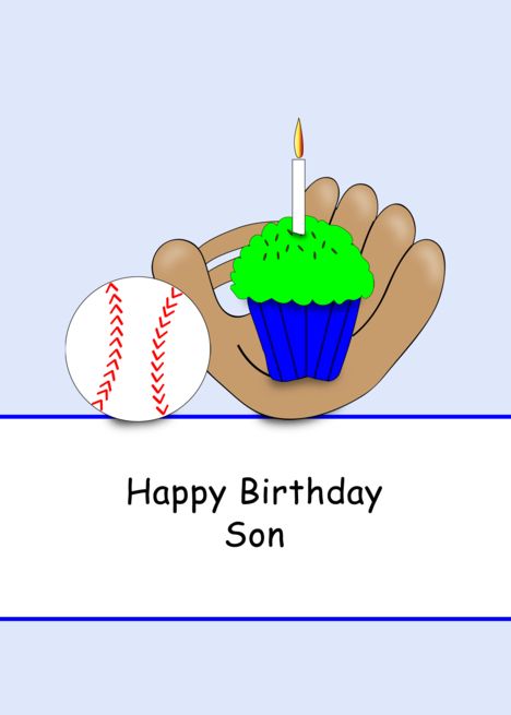 Happy Birthday Son, Sport Baseball Mitt, Cupcake Baseball Card