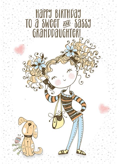 Happy Birthday To A Sweet And Sassy Granddaughter Cute Girl Card