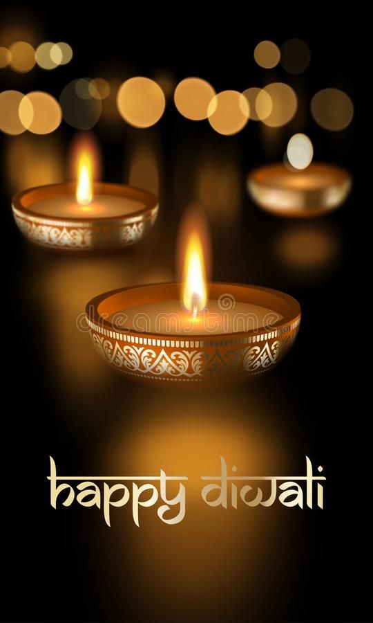 Happy Diwali Indian Festival Greeting Card Template. Vector Gold Festive Letteri