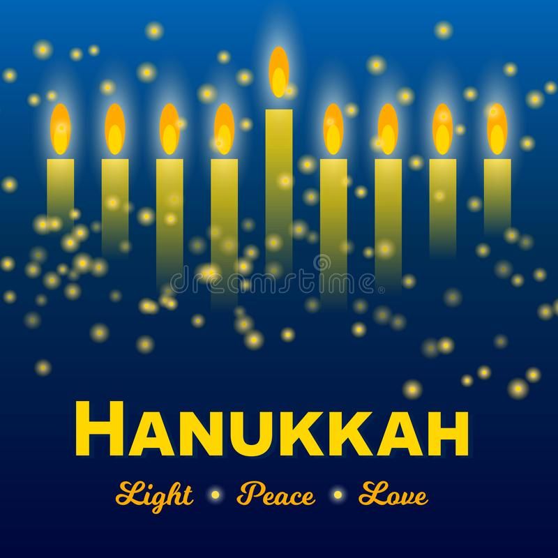 Happy Hanukkah Greeting Card, Hanukkah Lights on Dark Starry Night Background. S