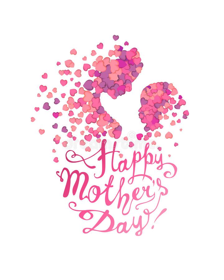 Happy Mother`s Day! Woman And Baby Of Hearts Stock Vector - Illustration of chil
