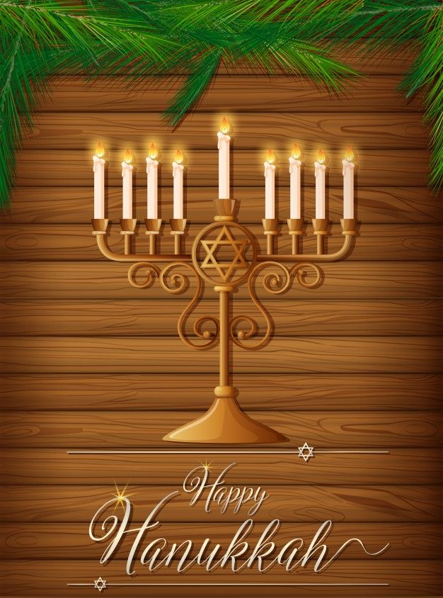 Happy Hanukkah With Candles And Pine Vector Images
