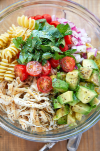 Healthy Chicken Pasta Salad with Avocado, Tomato, and Basil ﻿ Images