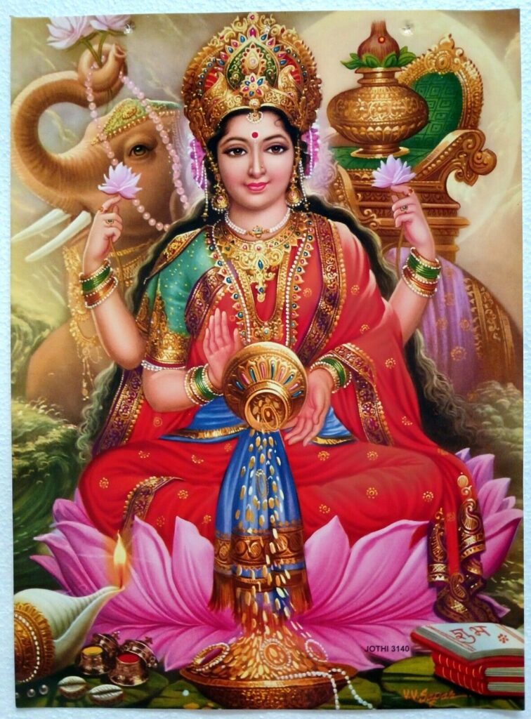Hindu Religious Rare Old Unique Poster Of Mata Lakshmi