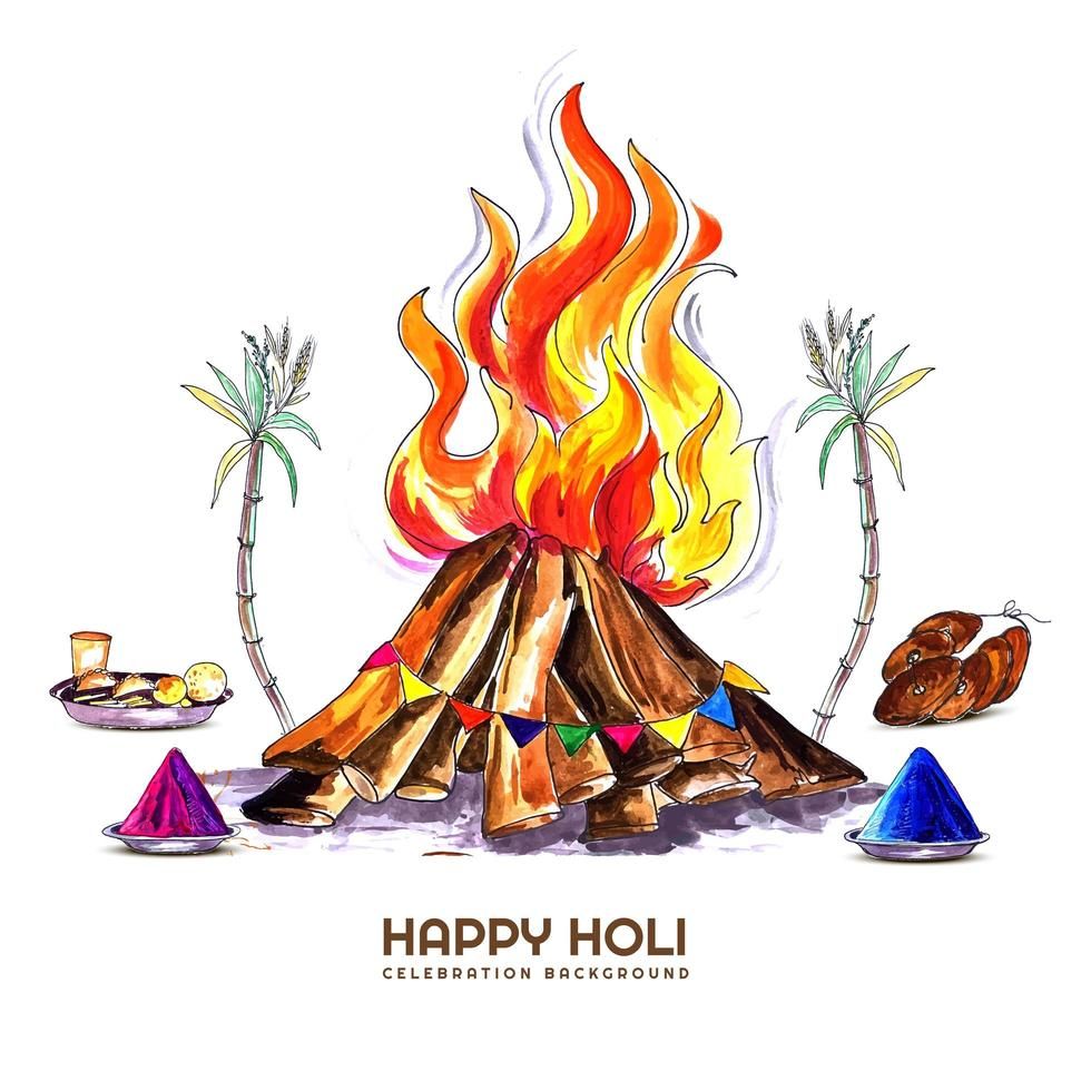 Download Holika Dahan Celebration Card With Holi Elements For Free