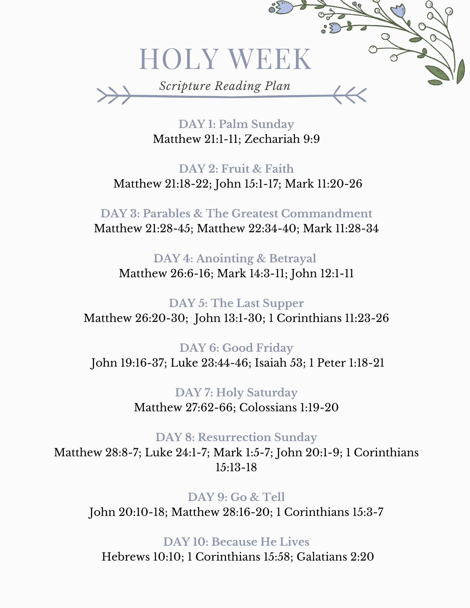 Holy Week Scripture Reading Plan - Jennifer Dungey