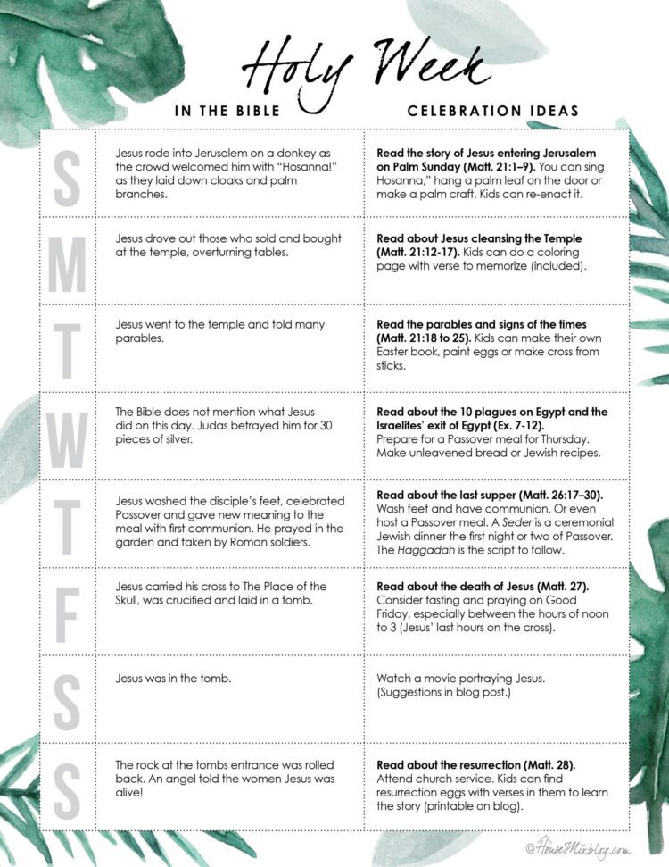 Holy Week Activities For Each Day – Printable