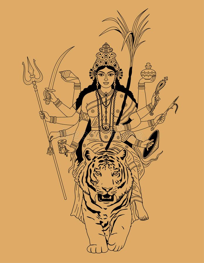 Indian Goddess Durga stock vector. Illustration of protectress - 46693238