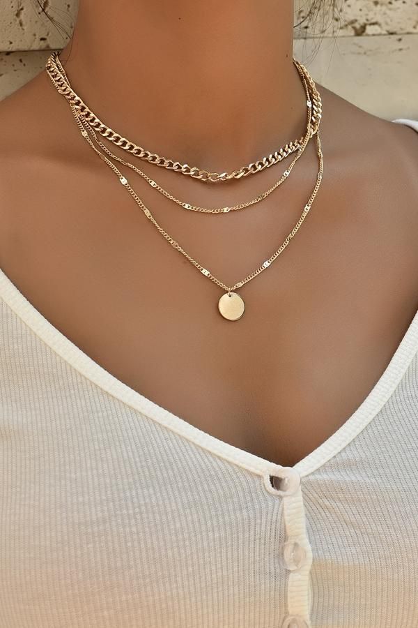 Ins Style Disc Charm Layered Necklace | FabZop