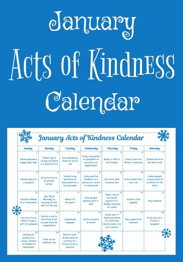 January Acts Of Kindness Calendar