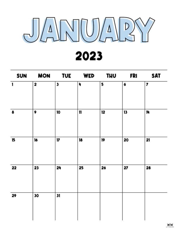 January 2023 Calendars - 50 Free Printables | Printabulls