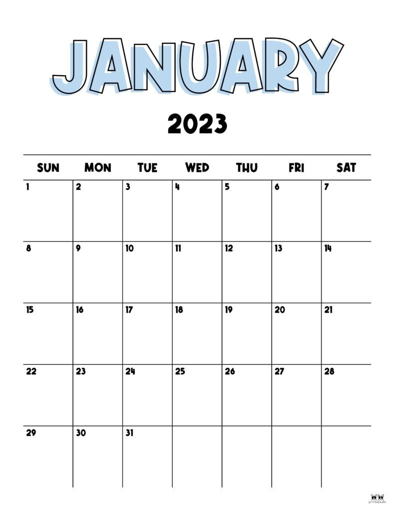 January 2023 Calendars - 50 Free Printables | Printabulls