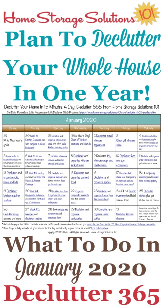 January Declutter 365 Calendar 15 Minute Daily Missions For Month